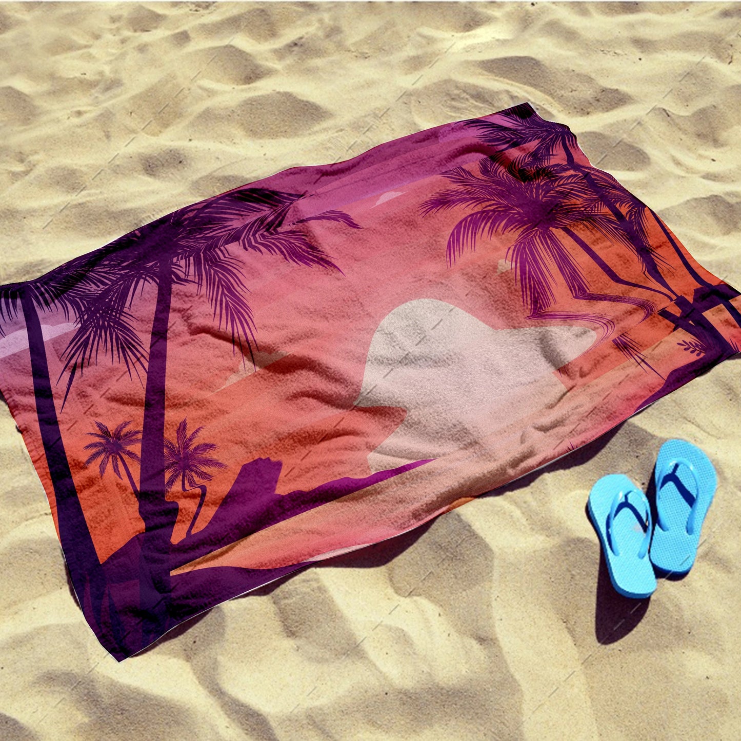 Purple Sunset Palms Beach Towels