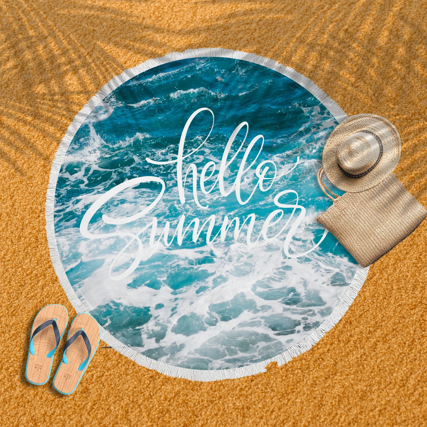 Hello Summer Round Beach Blanket