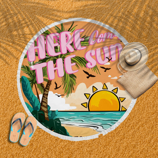 Here Comes The Sun Round Bleach Blanket