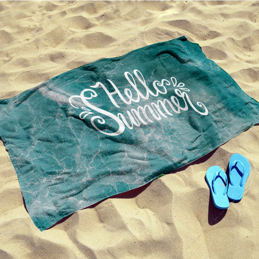 Hello Summer – Teal Marble Beach Towel