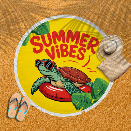 Summer Vibes Turtle Round Beach Blanket