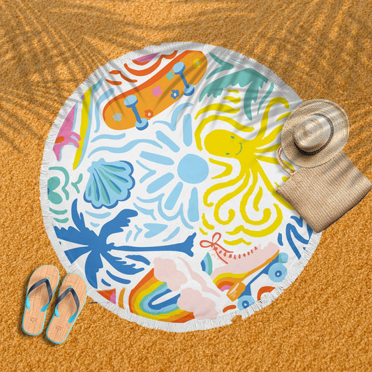Ocean Doodles Round Picnic Blanket