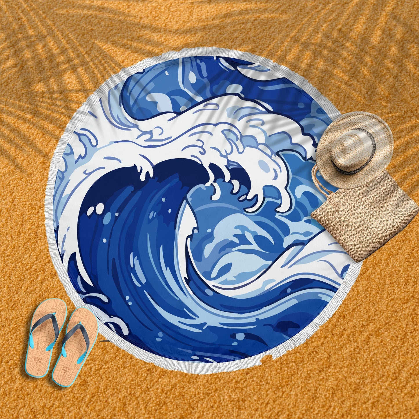 Big Blue Wave Round Beach Blanket