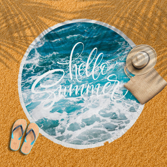 Hello Summer Round Beach Blanket
